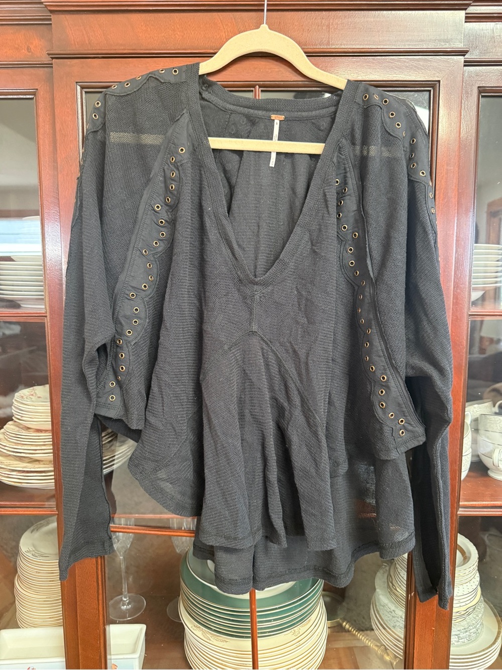 Free People Black mesh long sleeve with grommets
